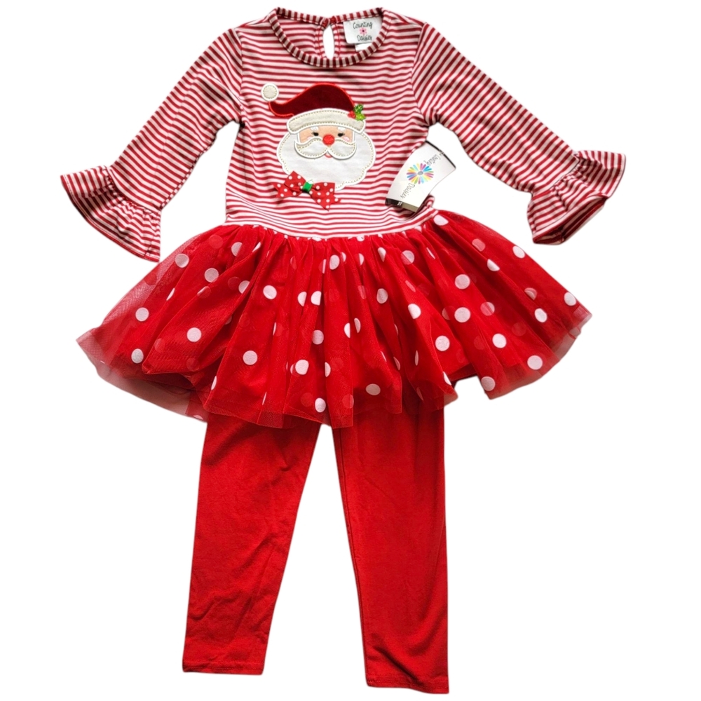 Toddler Girl Christmas Outfit Counting Daisies Dress Set Size 3T
